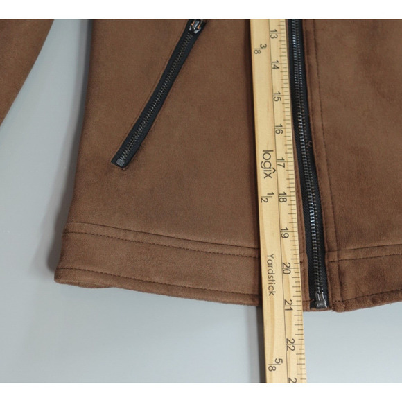 Girls Biker Jacket Medium 11 yrs Brown Vegan Suede Motorcycle Retro 80s - Picture 14 of 15